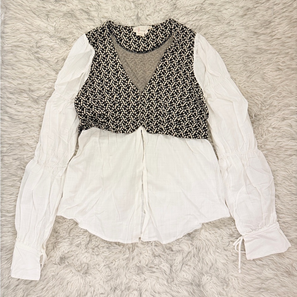 By Anthropologie Layered Jacquard Vest & Blouse - Black/White